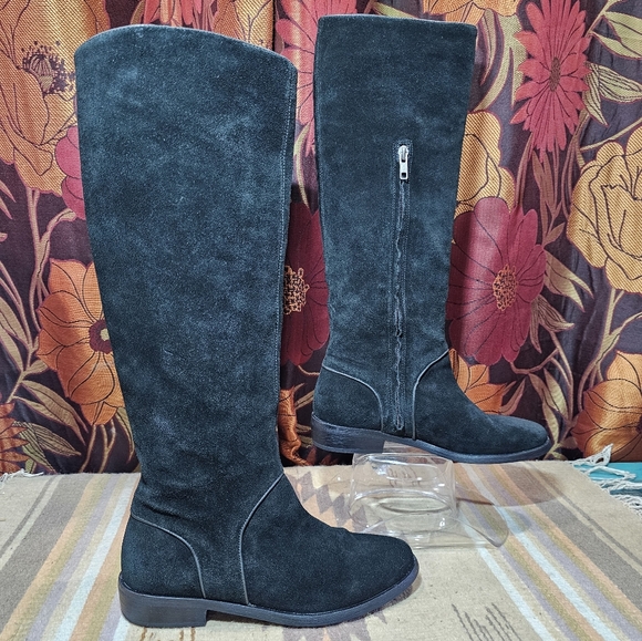 Ugg Black Suede Gracen Boots Woman's Size 7 Fall Fashion Retro Boho Riding Boot - Picture 1 of 15